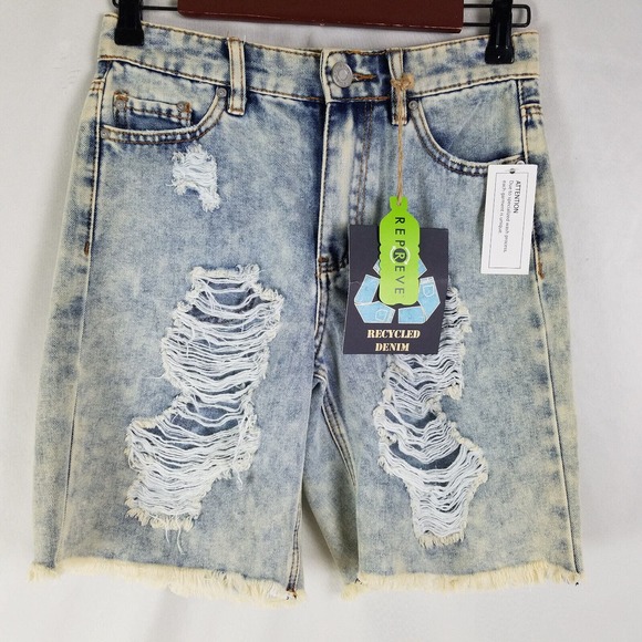 Indigo Rein Denim Shorts Juniors 1 Blue Jean High Rise Distressed Light Wash NWT - Picture 1 of 16